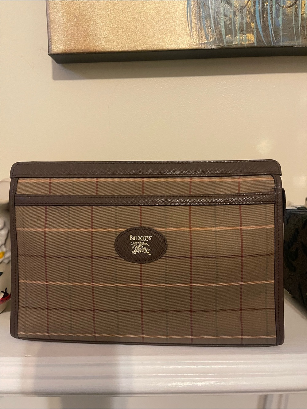 Burberry Brown Check Toiletry Case with Leather Trim
